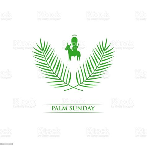 Palm Sunday Silhouette Of Palm Leaves And Holy Person Riding A Donkey