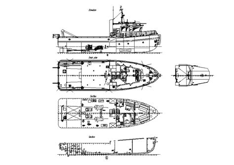 Tug Boat Elevation Section And Plan Cad Drawing Details Dwg File