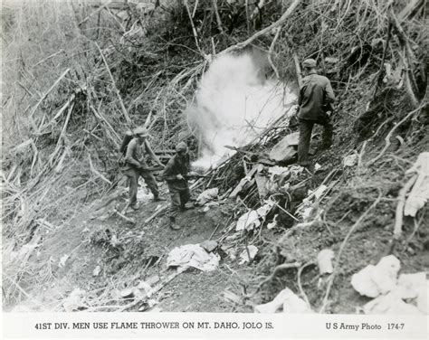 41st Infantry Division Firing A Flamethrower At Japanese Forces On