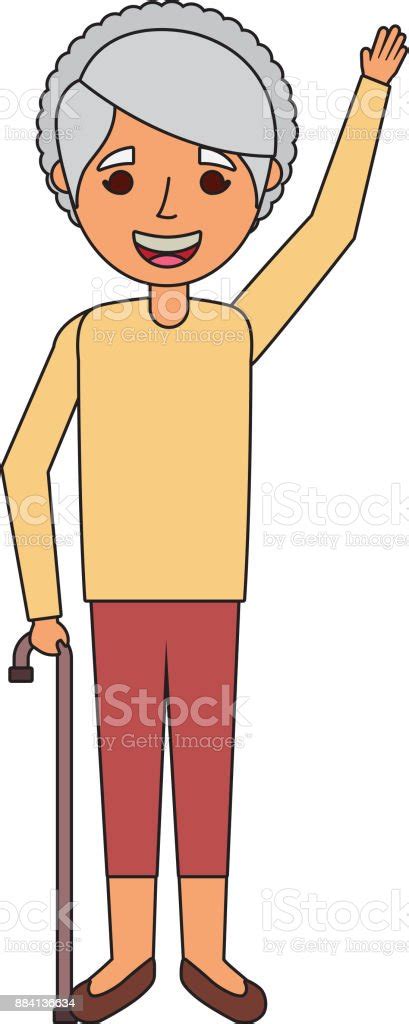 Happy Old Woman Grandma Standing Cartoon Stock Illustration Download