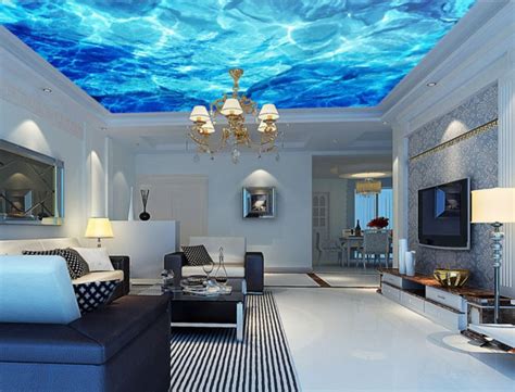 3d Ocean Wave Ca432 Ceiling Wallpaper Removable Self Adhesive Etsy