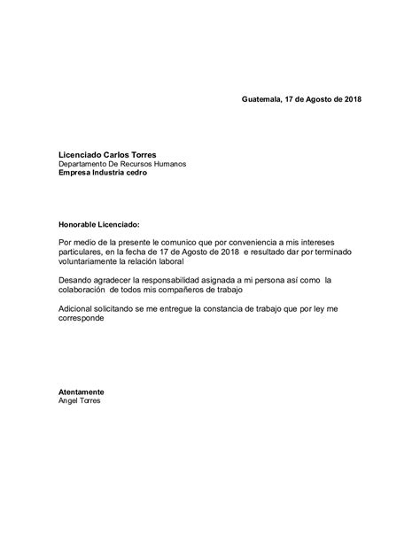 Modelo De Carta De Renuncia Por Inconformidad Laboral Las Cartas Porn