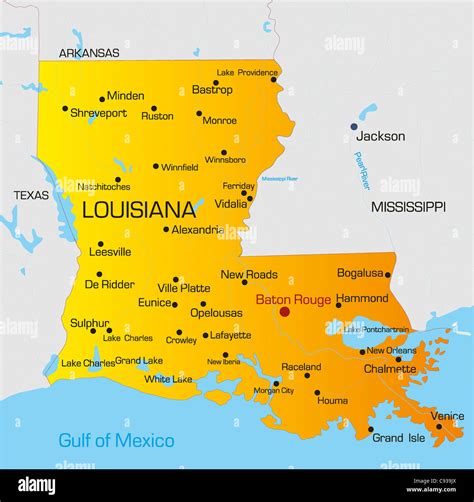 Mapa De Color Vectorial De Louisiana State Eeuu Fotografía De Stock
