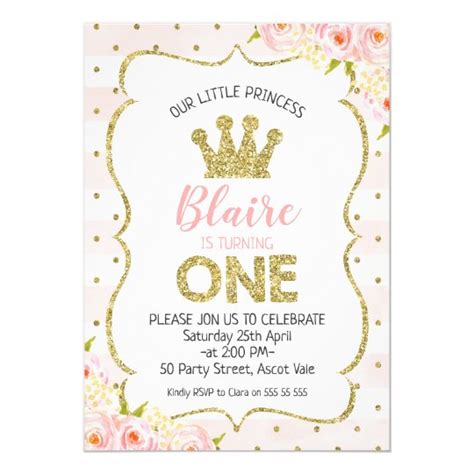 Princess Crown 1st Birthday Invitation
