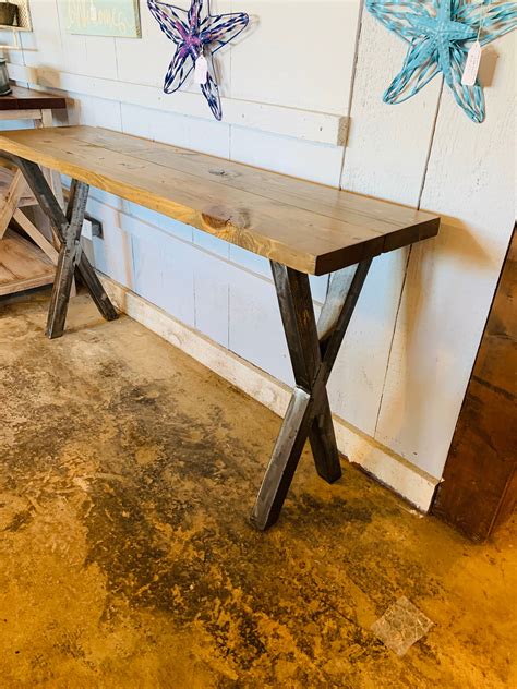 Industrial Farmhouse Entryway Table With Steel Legs And Wooden