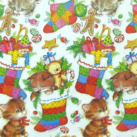 Vintage Christmas Kitten Cat T Wrap Wrapping By Timepassages