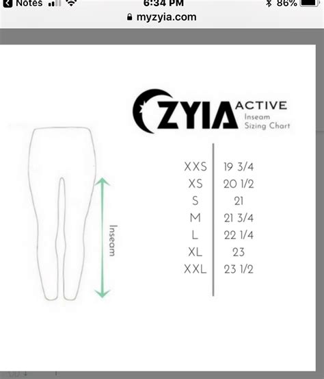 Zyia Leggings Size Comparison Chart