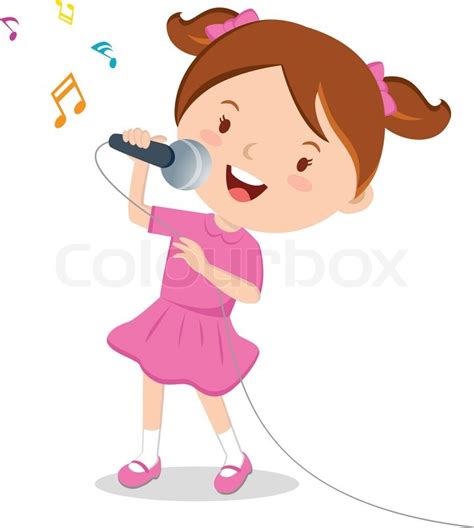 Little Girl Singing With Microphone In Her Hand Stock Vector Colourbox