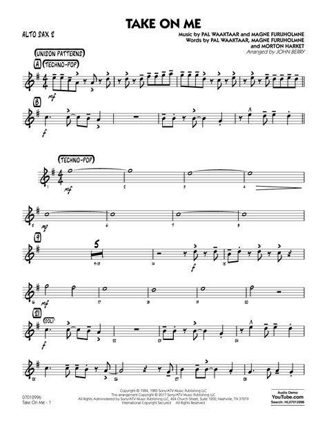 Take On Me Alto Sax 2 Sheet Music John Berry Jazz Ensemble
