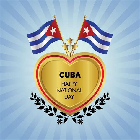 Cuba Flag Independence Day With Gold Heart 21432574 Vector Art At Vecteezy