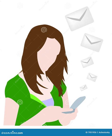 Girl Sending Message By Mobile Stock Vector Illustration Of Face