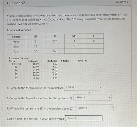 Solved Pts Question Multiple Regression Analysis Chegg Com