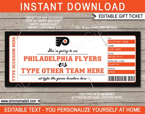 Philadelphia Flyers Game Ticket T Voucher Printable Surprise