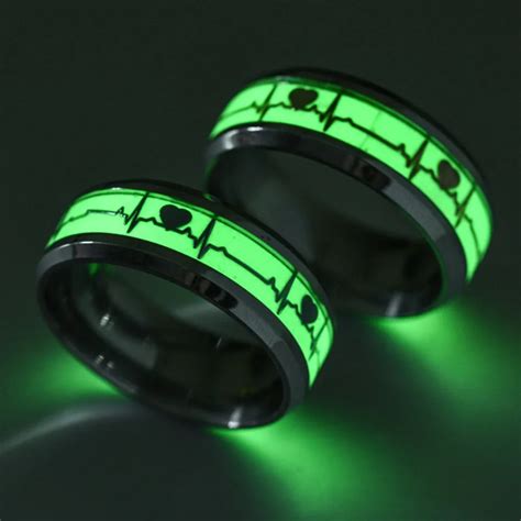 1pc Heart Shape Luminous Ring Glowing In Dark Couple Rings For Friends T Stainless Steel Ring