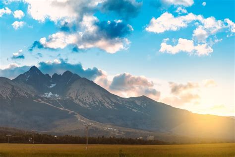 Epic View Mountains Blue Sky Clouds Sunset Mountain Scenics