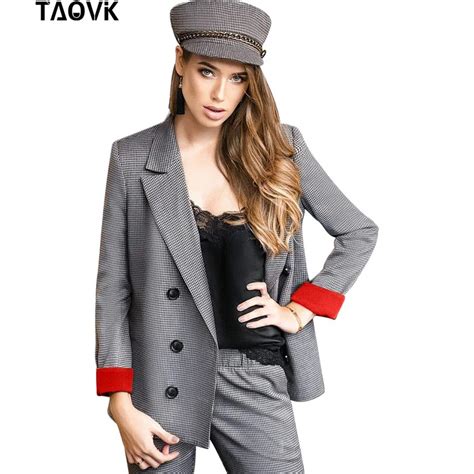 Buy Taovk Plaid Pant Suits Womens Suits Set Double