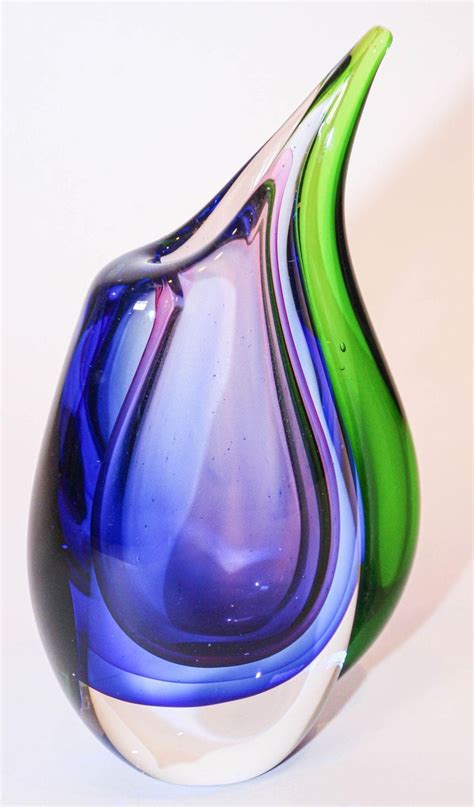 Vintage Hand Blown Murano Sommerso Blue Purple And Green Art Glass Vase For Sale At 1stdibs