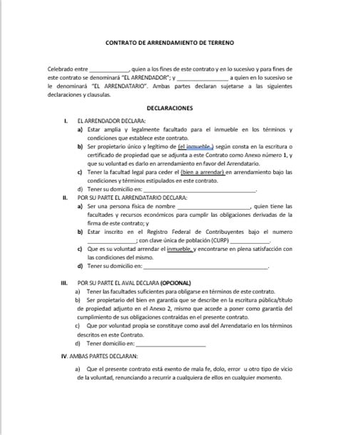 Contrato De Arrendamiento De Terreno 【 Ejemplos Y Formatos 】word Pdf