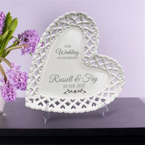 Elegant Personalized Wedding Anniversary Heart Porcelain Plate With