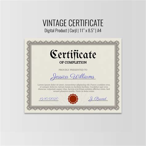 Vintage Certificate Template Corjl School Award Printable Etsy Uk