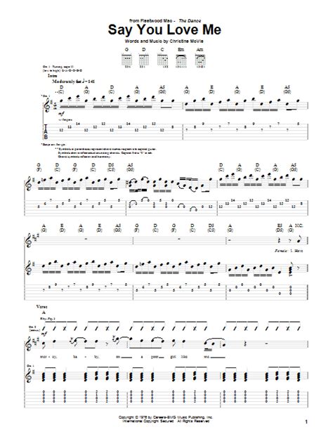 Say You Love Me Sheet Music Fleetwood Mac Guitar Tab