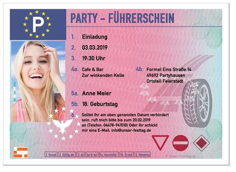 Achtzehnter geburtstag lustige einladung texte, vorlagen, witzige sprüche oder besinnliche. Einladungskarte Führerschein mit Foto | 18. geburtstag ...