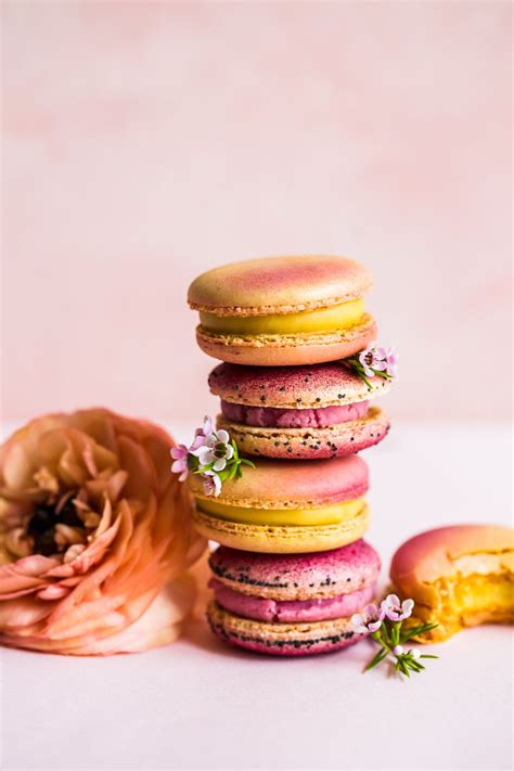 Pink Macarons With Ranunculus Flowers Food Still Life Photography