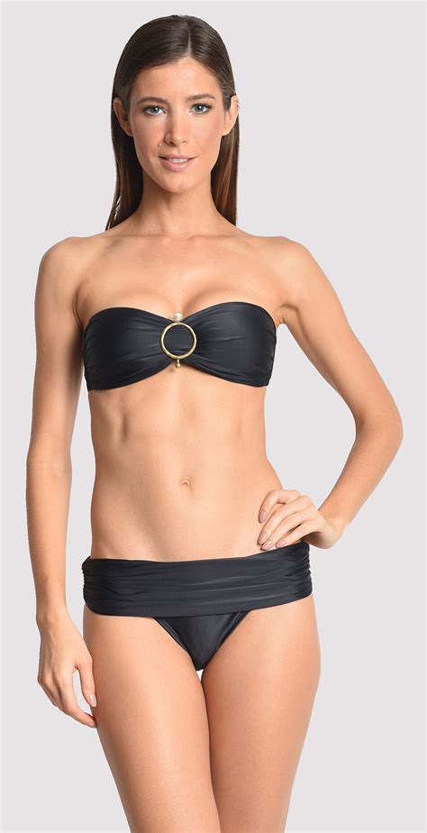 schwarzer bandeau bikini high waist hose embellished hw ruched black lenny niemeyer