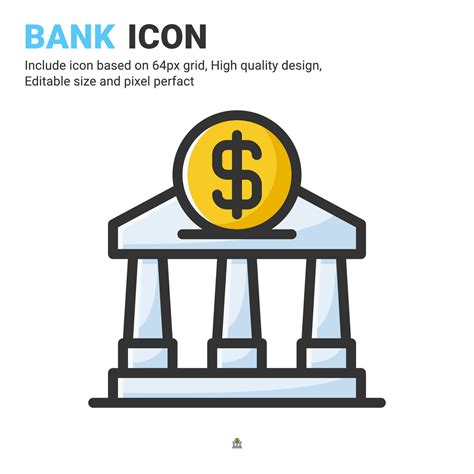 Bank Icon Vector With Outline Color Style Isolated On White Background