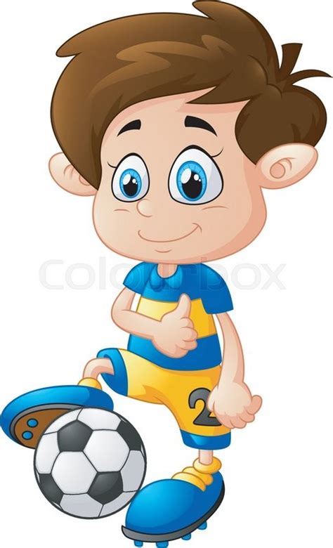 Vector Illustration Of Cartoon Boy Playing Football