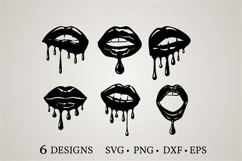 Dripping Lips SVG DXF PNG Files For Cricut Dripping Lip Gloss Black Lips Design Glossy Kissing