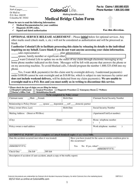 Colonial Life Printable Claim Forms Printable Forms Free Online