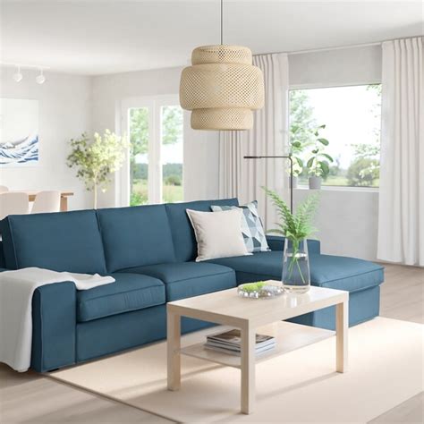 Ikea ekeskog sofa bed slipcover cover palycke beige floral 0r skoga blue stripes. KIVIK 3-seat sofa - Hillared with chaise longue, Hillared dark blue - IKEA