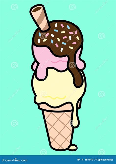 Double Scoop Ice Cream In A Cone Stock Illustration Illustration Of