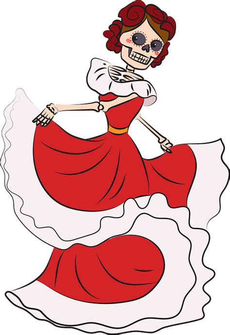 Dia De Los Muertos Skeleton Woman Dancing Clipart Free Download