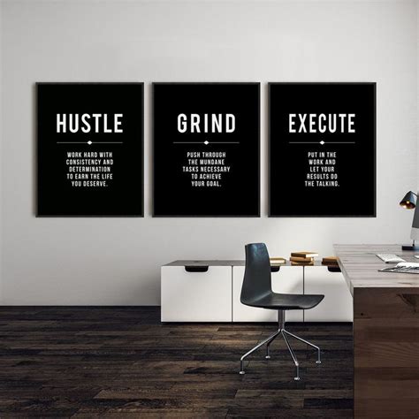 grind hustle execute quote wall art canvas prints office decor motivational modern art