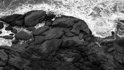 Download Wallpaper 3840x2160 Coast Stones Sea Waves Black And White