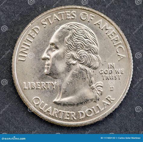 American One Quarter Coin Isolated Background George Washington Stock