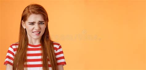 Cute Disgusted Redhead Girl Cringe From Aversion Bad Awful Smell