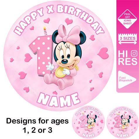 Baby Minnie Mouse Cake Topper Round Personalised Edible Icing £697