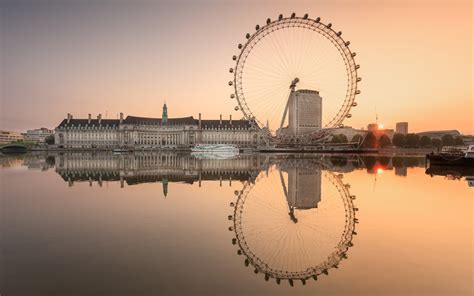 London England City Sea Water Reflection London Eye Ferris Wheel