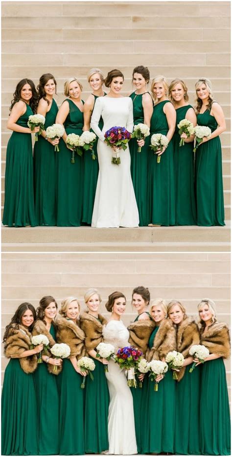 Bridesmaid dresses in emerald green. Emerald green gowns, bridesmaids, modern wedding dress ...