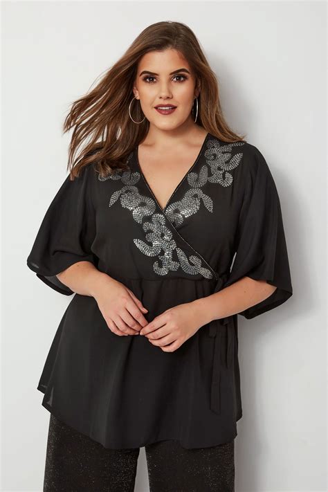 Yours London Black Embellished Kimono Blouse Plus Size 16 To 32