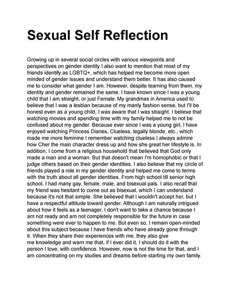 Sexual Self Reflection Sexual Self Reflection Growing Up In Several Social Circles With
