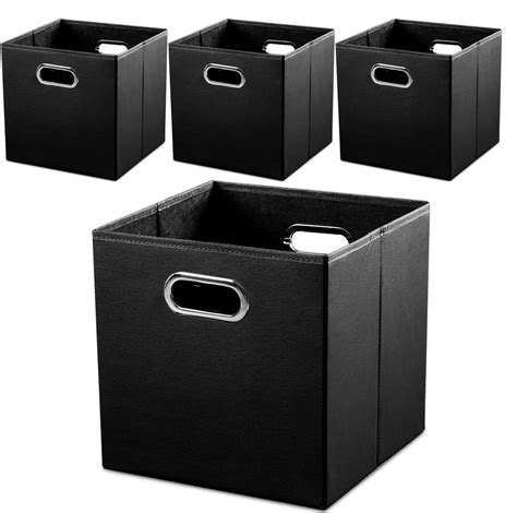 Prandom Leather Foldable Cube Storage Bins 13x13 Inch 4 Pack Fabric Storage
