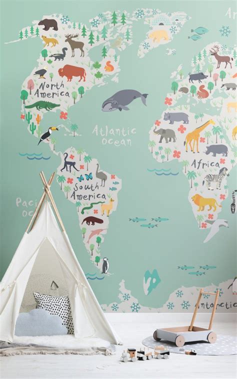 Safari Kids Map Wallpaper Mural | Murals Wallpaper in 2020 ...