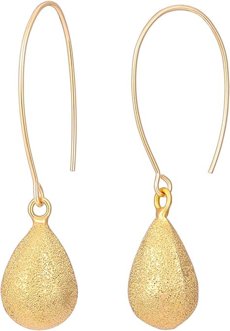 K Gold Brushed Star Drop Dangle Earrings For Women Teardrop Ball Fashion Long Hooks Hoop