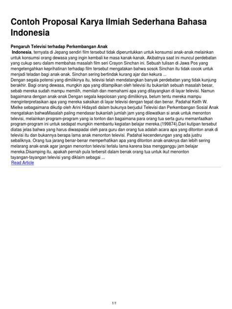 Pelaksanaan pentas seni (pensi) dalam rangka meningkatkan kreatifitas. 130821142 Contoh Proposal Karya Ilmiah Sederhana Bahasa ...