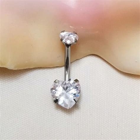 14g Surgical Steel Belly Ring With Dark Blue Heart Cz Prong Etsy