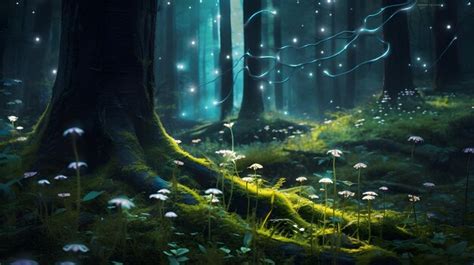 Premium Ai Image A Magical Forest Scene With Bioluminescent Flowers